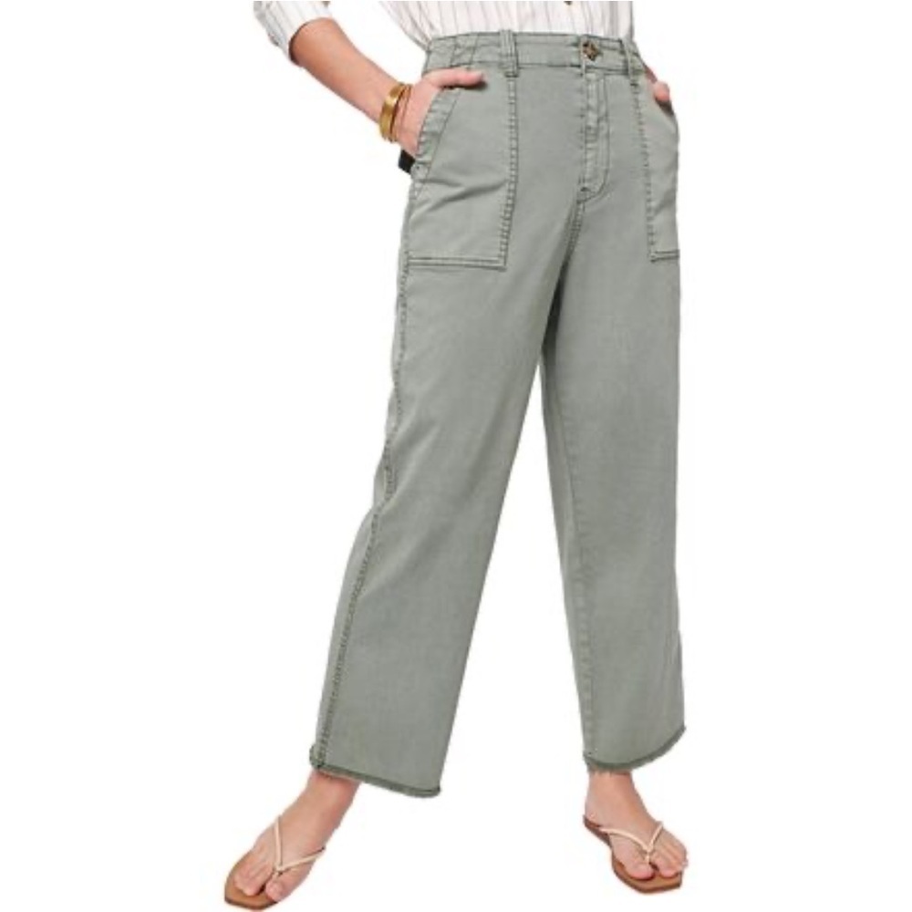 Faherty Utility Style Green Pants Raw Hem Organic Cotton